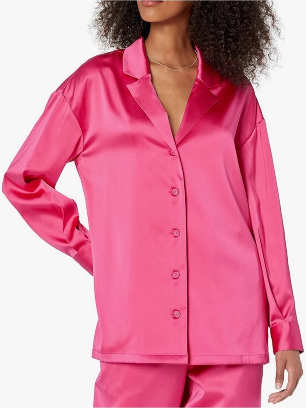 Porsha Williams x The Drop Hot Pink Satin Notch Collar Button Down Shirt - NWT